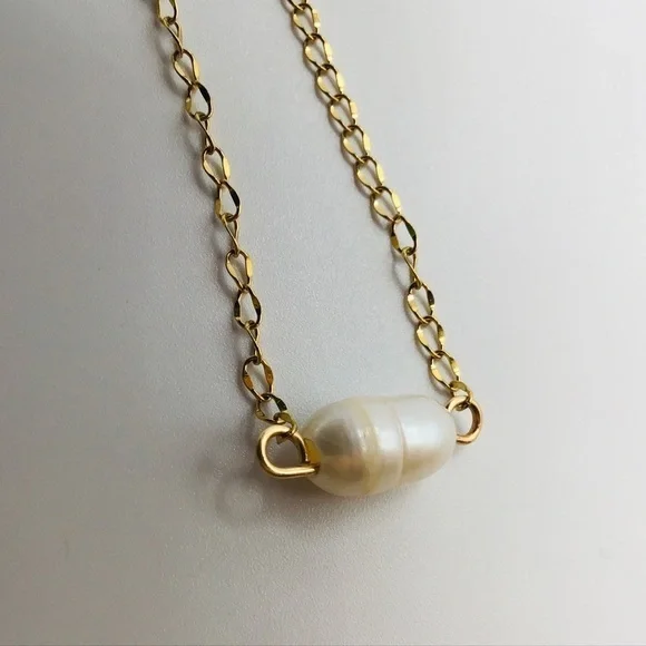 Pearl Beach Necklace Fresh Water Pearl Pendant Boho Gold Tone Chain Minimalist - Picture 4 of 6